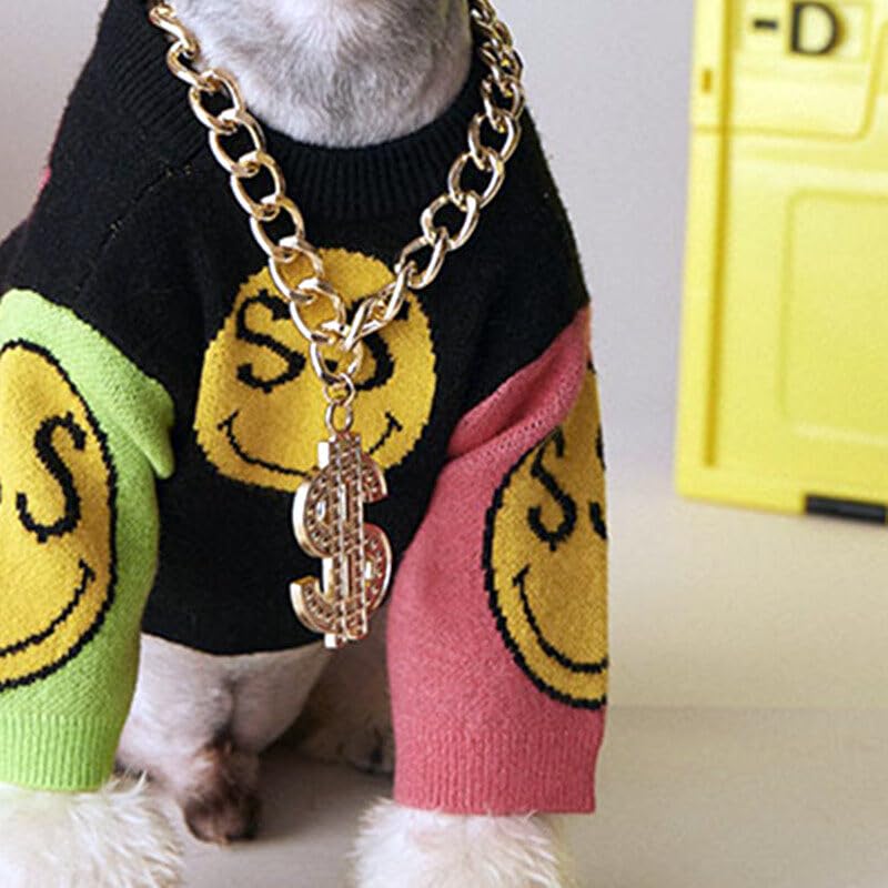 43 cm luxuriöse Goldkette für Hunde, Dollar-Metallhalsband, Haustierzubehör, Hundezubehör, praktisch und geschickt, Zink, Kein Edelstein
