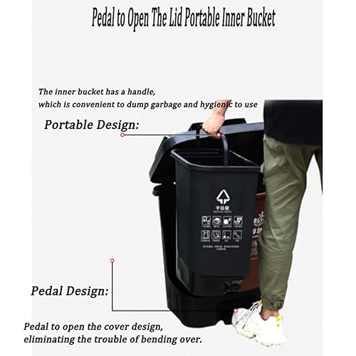 Miniatura 3 de Papelera para exteriores, papelera de reciclaje con pedal para exteriores, húmedos y secos, doble cubo de basura con tapa para exteriores, hogar,