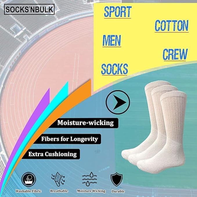 SOCKS'NBULK 60 Pairs Wholesale Bulk Sport Cotton Mens Crew, Ankle, Tube Socks, Size 10-13 (Mens - Assorted Crew)4