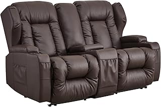 SAMERY 66" RV Loveseat Recliner Sofa, Manual Reclining Loveseat 6" Wall Hugger Recliners with Storage Console, Cup Holders, Pockets, Pillows, Faux Leather RV Couch for RV Furniture Living Room