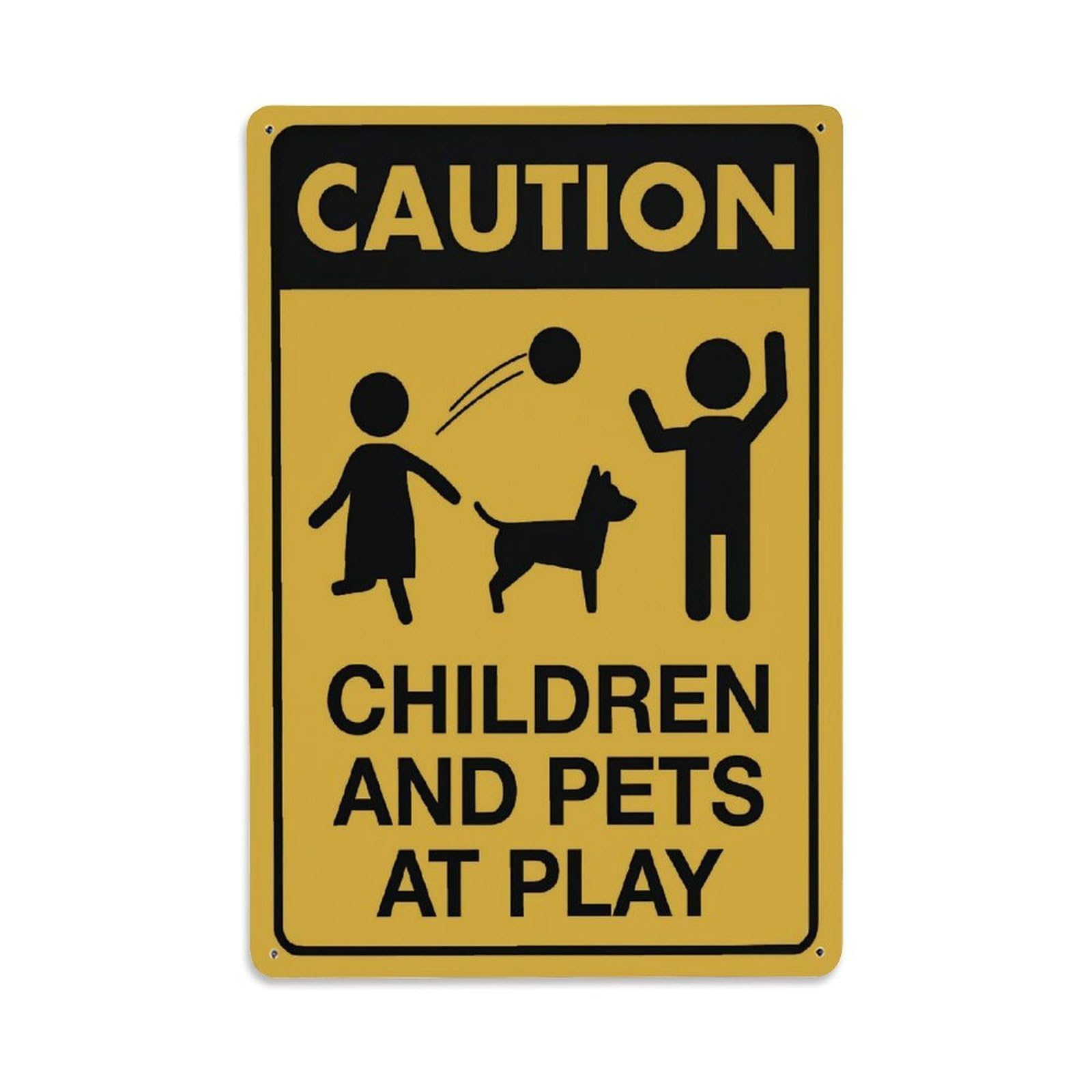 Ldfuieksufg Style Caution Children And Pets At Play Sign Vintage Aluminium Metal Sign, Retro Wall Decor For Home, Bar, Garage & Farmhouse 30X20cm