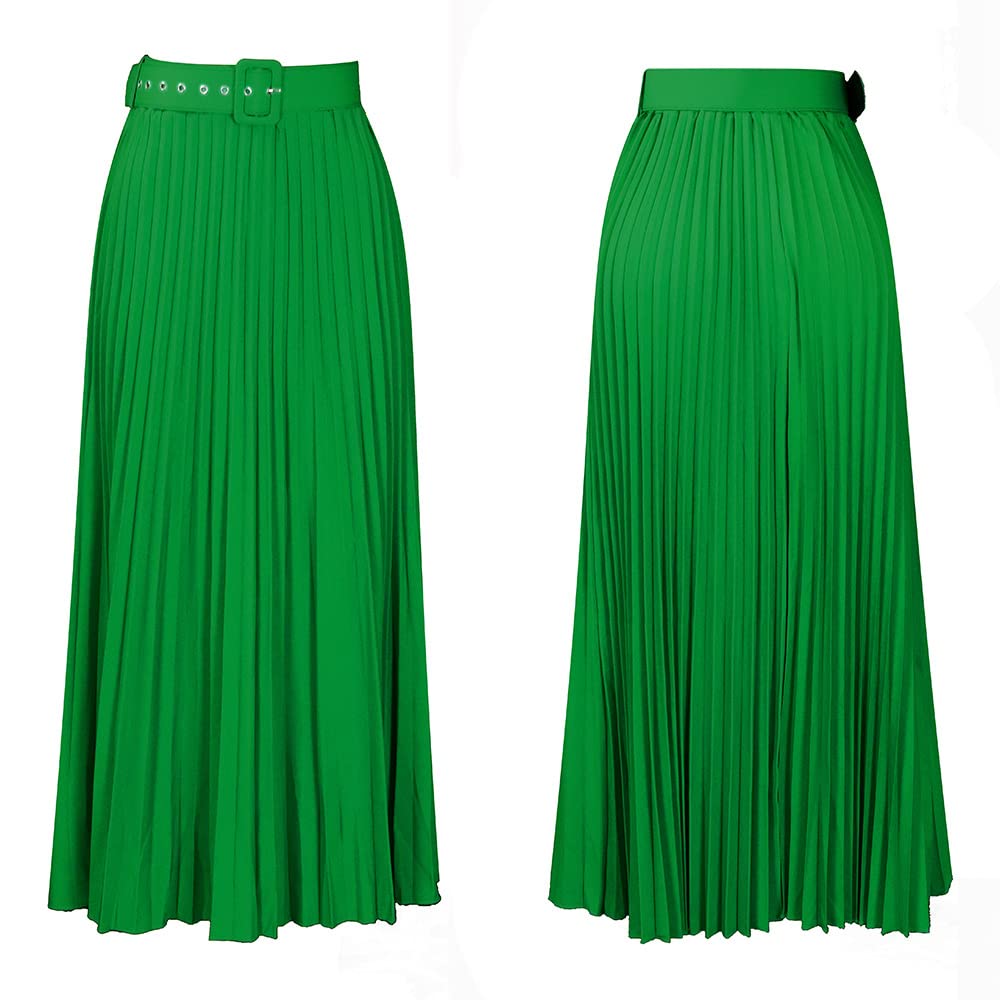 Jupe longue plissée avec ceinture pour femme, style décontracté, taille élastique