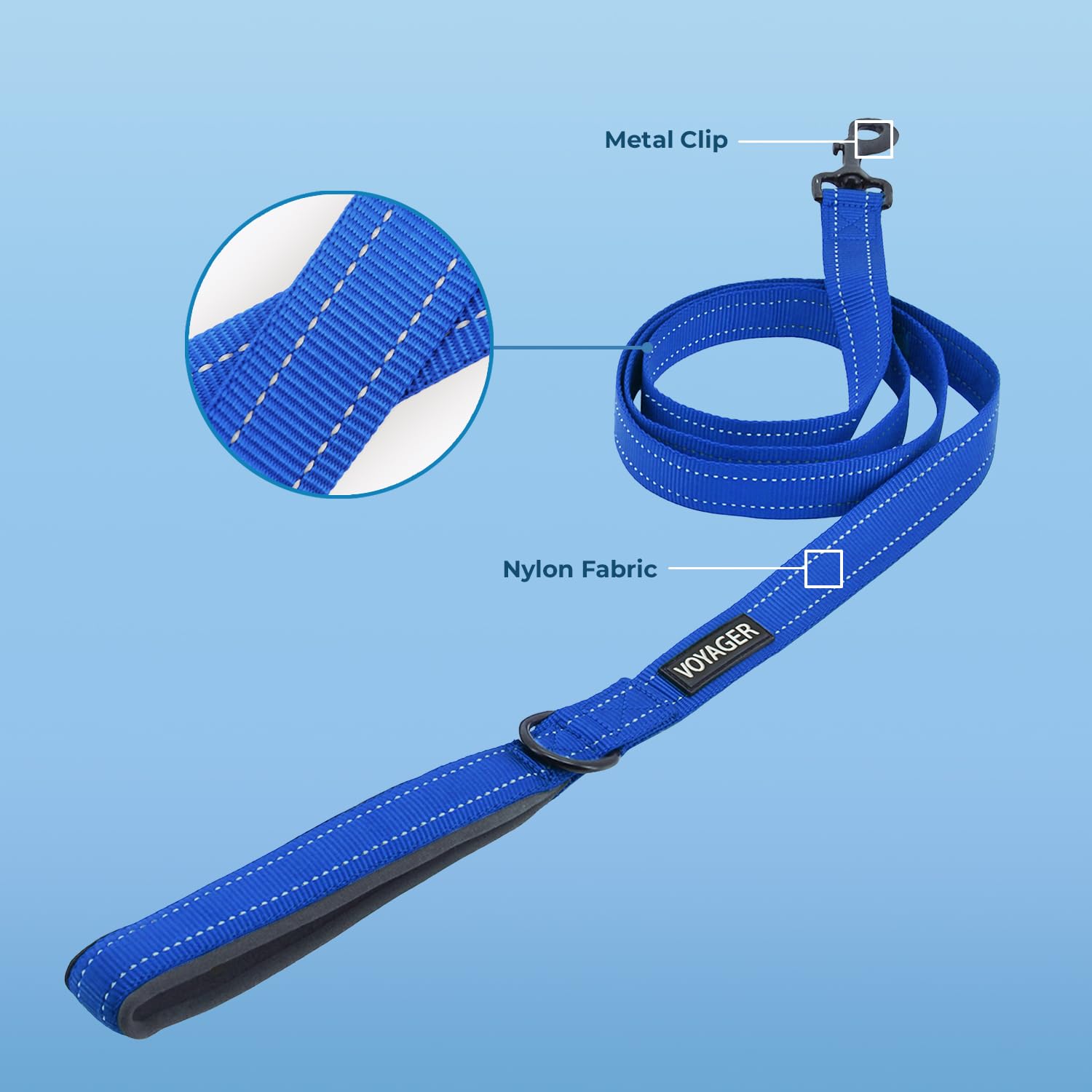 Voyager Reflective Dog Leash with Neoprene Handle, 6ft Long, Supports Small, Medium, and Large Breed Puppies - Image 2