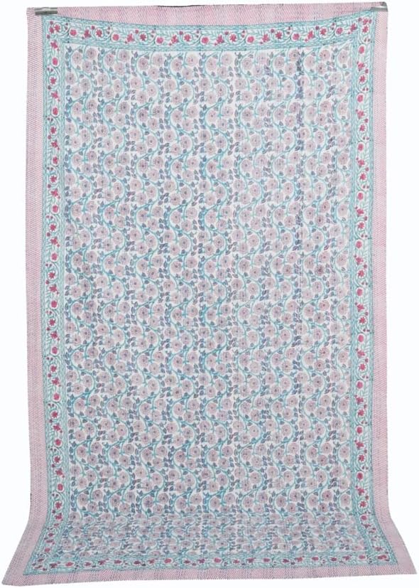 Hand Block Kantha Quit Indian Kantha Quilt Floral Kantha bedcover Throw Cotton Kantha bedsheet Twin/Queen Bedding Bohemian Kantha Bedspread (Floral 10, Twin(90x60))