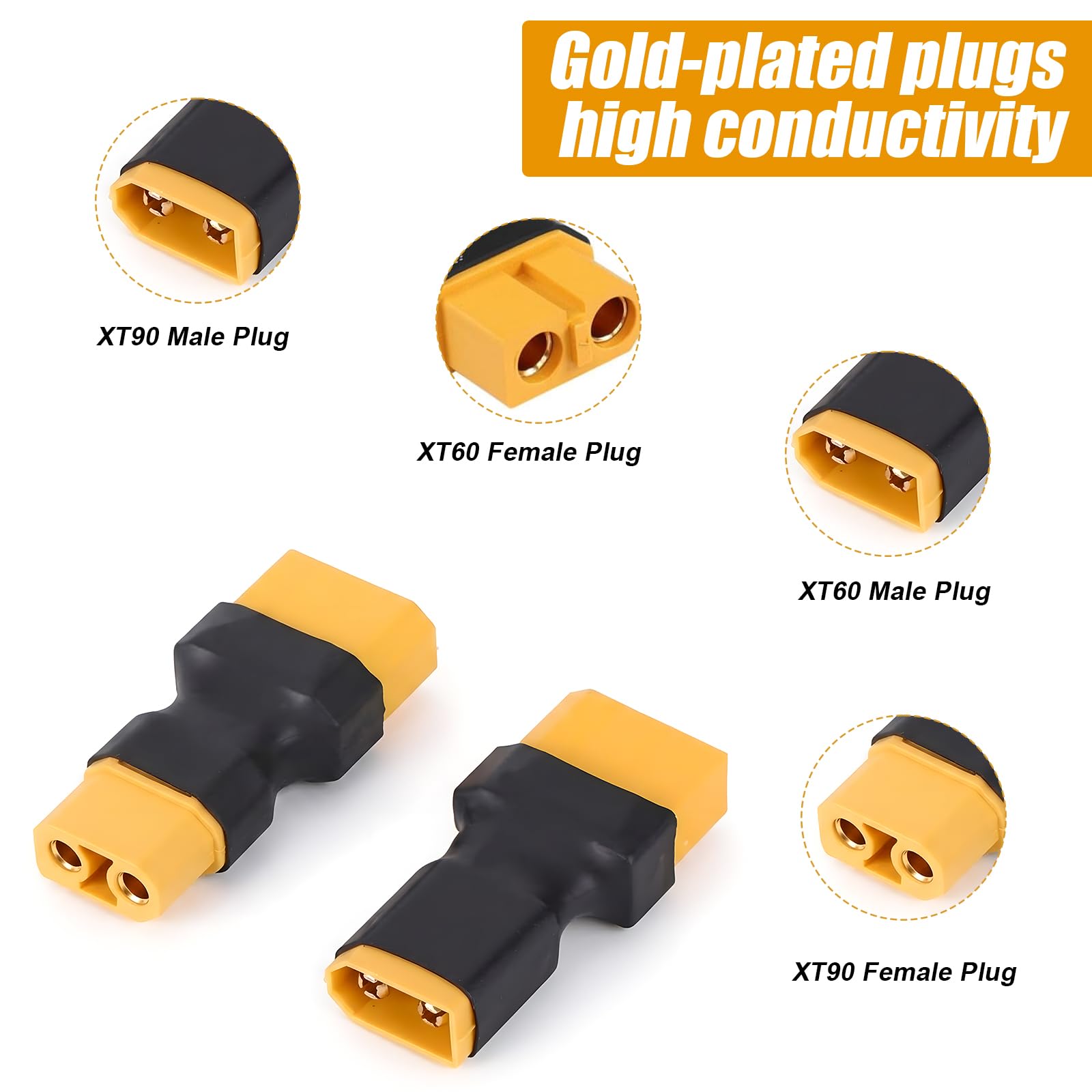 6szt Adapterów Męskich i Żeńskich XT60 do XT90, Bezprzewodowe Złącze XT60 to XT90 Akumulatorów Litowo-Jonowych NiMH do Samochodów Zdalnie Sterowanych Samolotów Ciężarówek Łodzi