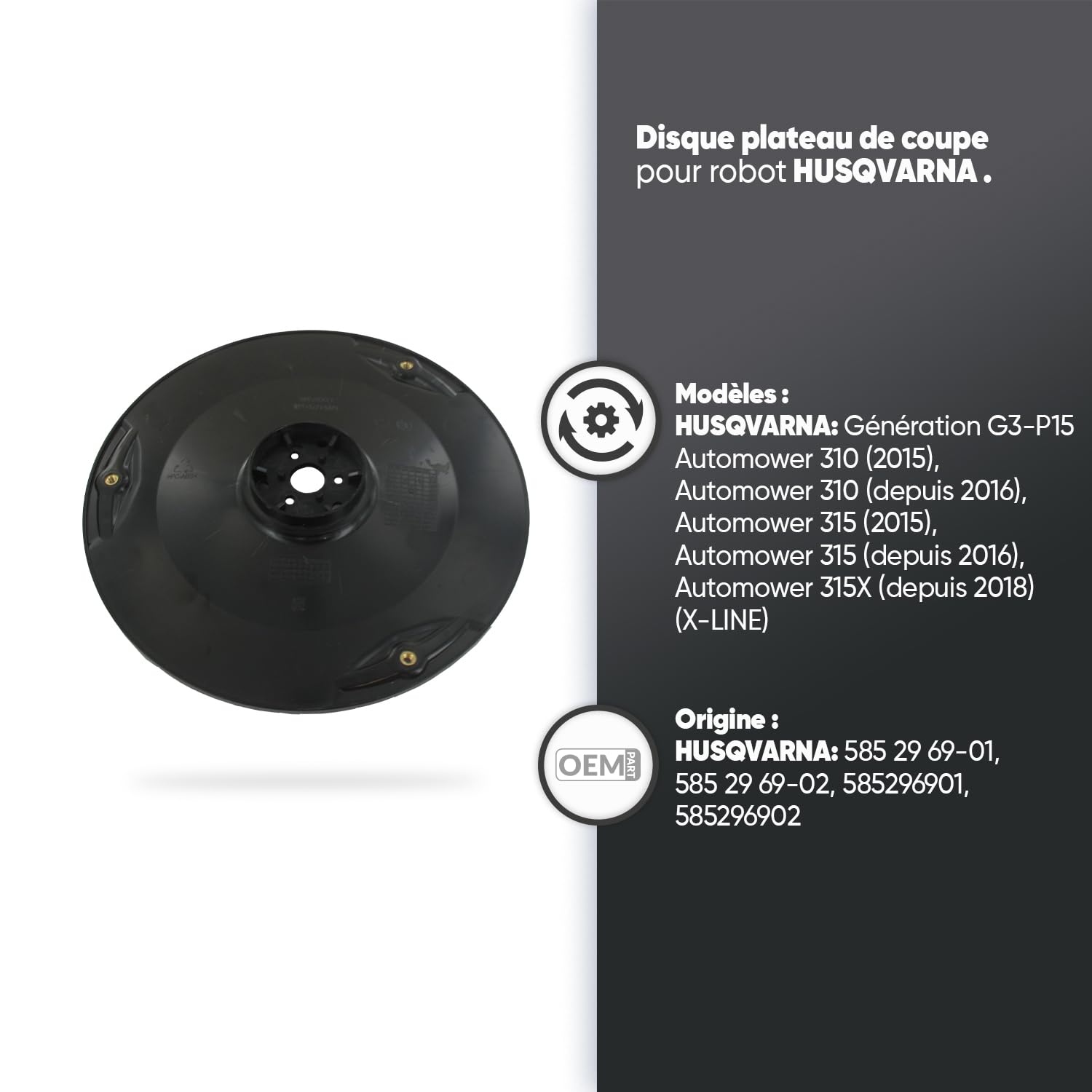 SKANA - Disque Plateau De Coupe Porte Lame - Pièce De Rechange - Pour Tondeuses Robots Husqvarna G3-P15, Automower 310 (2015), 310 (Dès 2016), 315 (2015), 315 (Dès 2016), 315X (Dès 2018) (X-LINE)