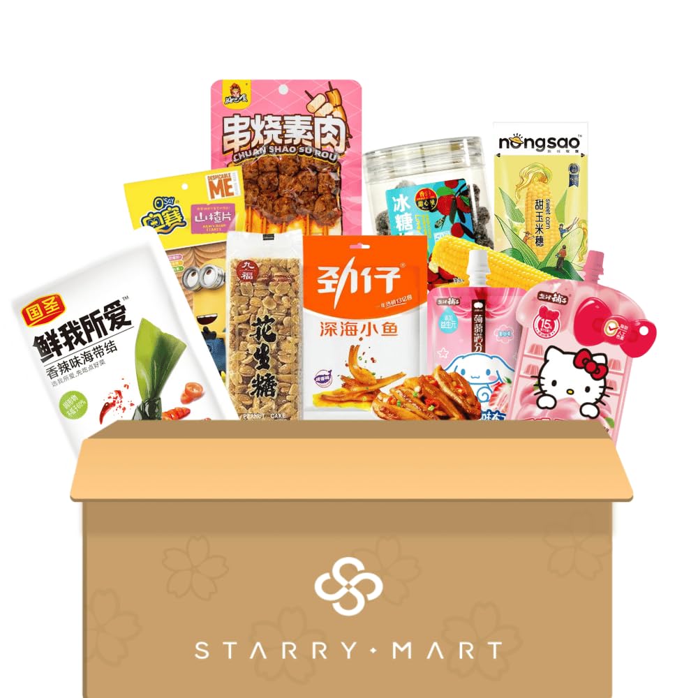 Assorted Asian Snack Box Snacks & Candy Box (10 Full-Size Items) - Variety Pack – Authentic Popular Treats Sampler (Assorted Chinese Snack Box)