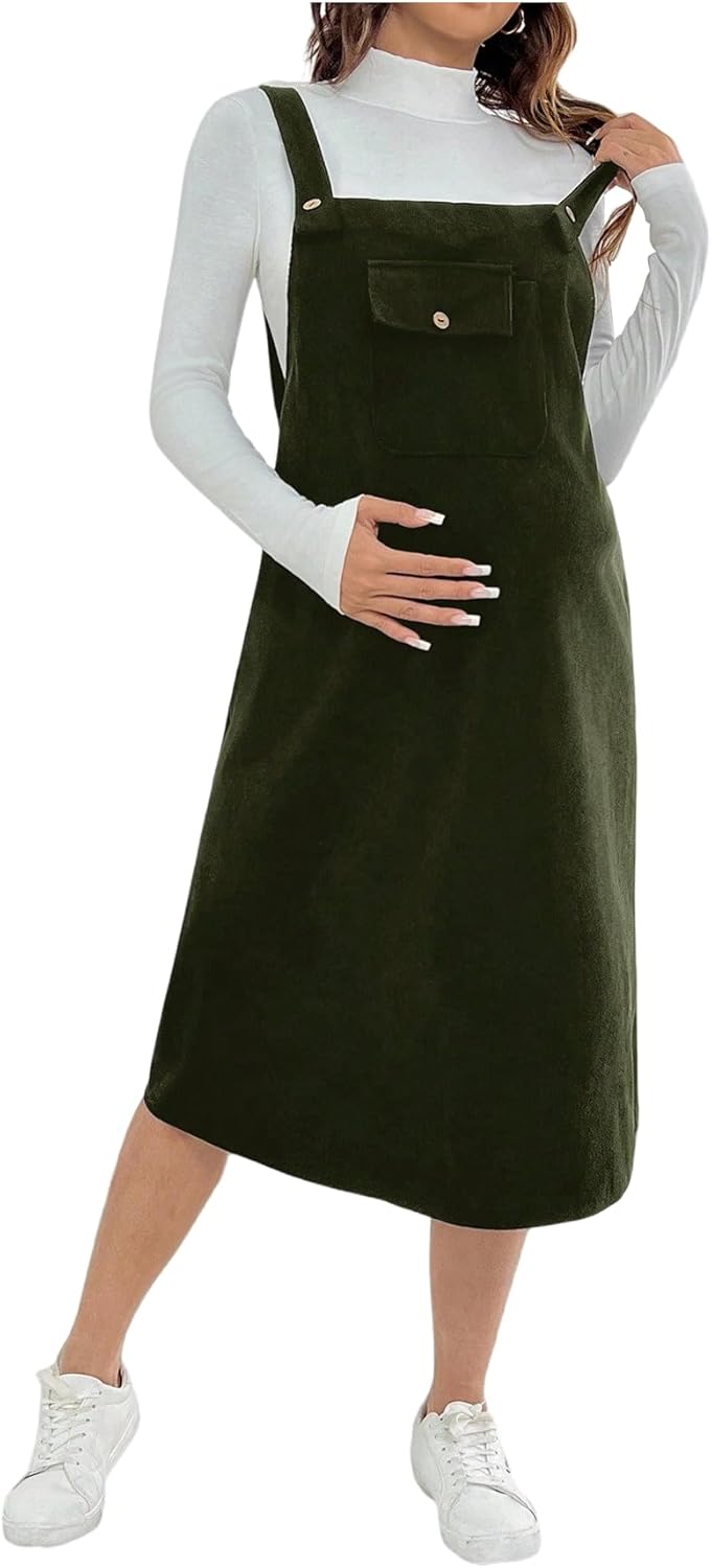 OYOANGLE Womens Maternity Overall Dress Square Neck Casual Sleeveless Short Dresses