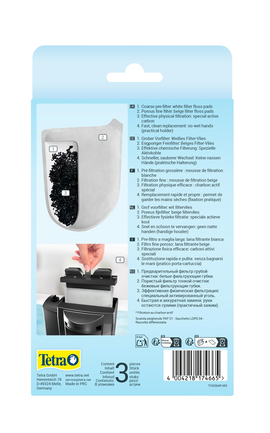 Tetra Easycrystal Filterpack C/Carbone - Confezione da 3 da 138 gr