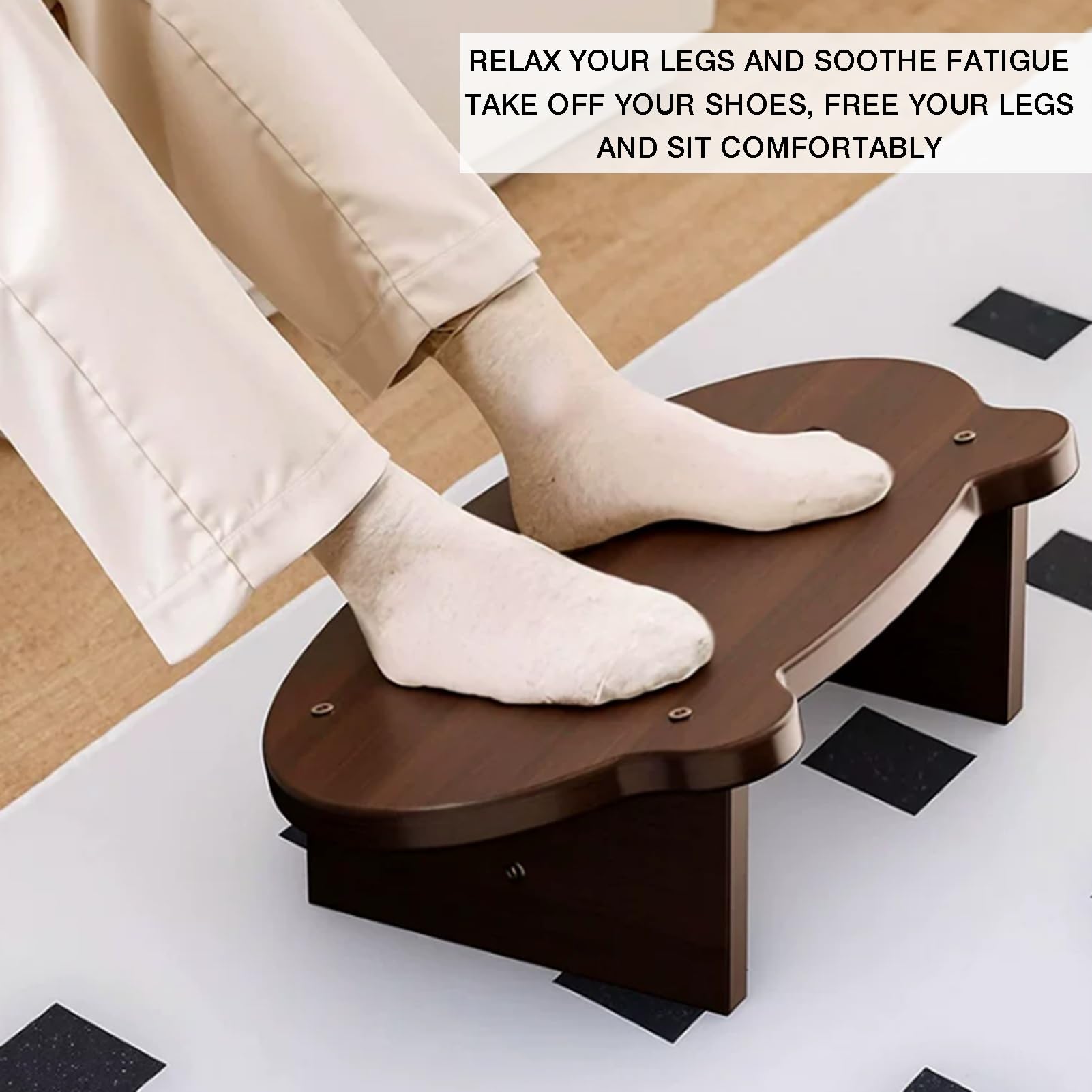 Reposapiés Ergonómico, De Madera Debajo Del Escritorio,Con Un Ángulo Inclinación 20°,Marco Capacidad Carga 150 Kg,para Mejorar La Postura Aliviar Fatiga Las Piernas(Black,50x30x13cm)