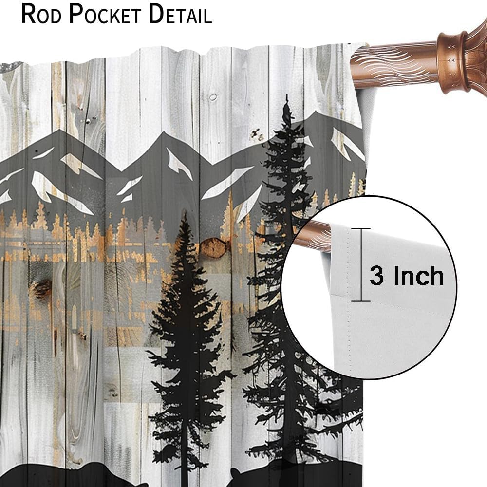Brebasf Rustic Cabin Wildlife Black Bear Blackout Curtains Vintage Farm Wooden Boards Spring Forest Animal Bear Thermal Insulation Curtains for Living Room Bedroom 2 Panels 63" L x 36" W