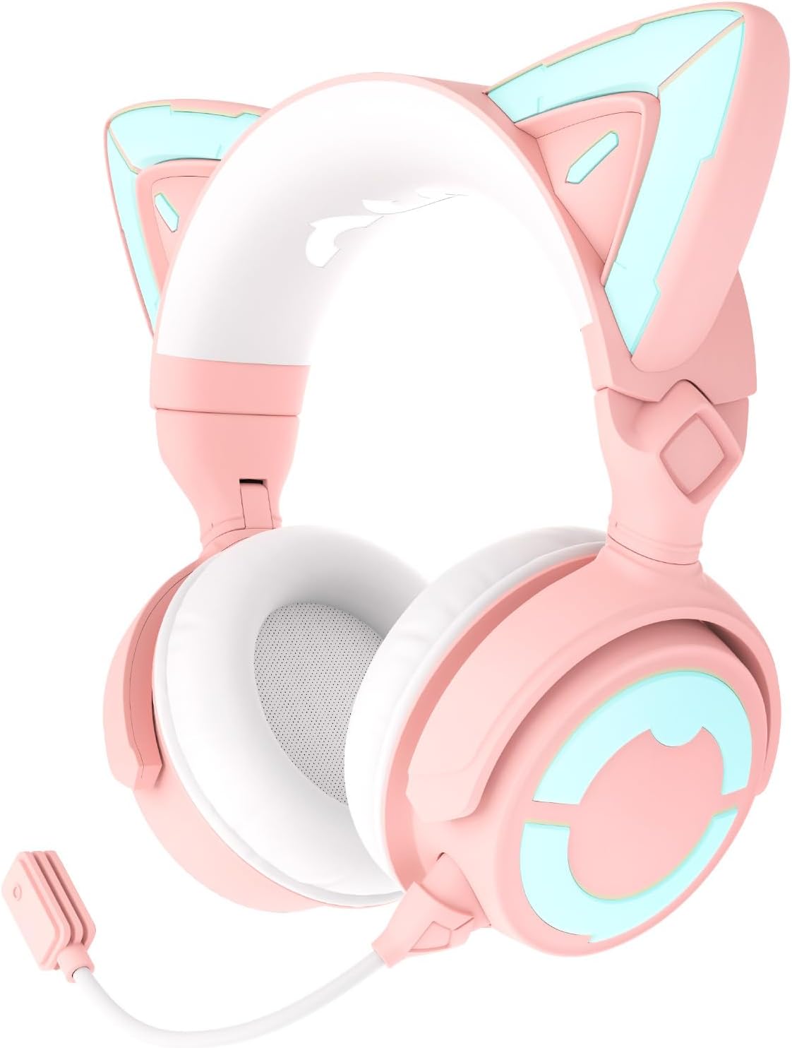 yowujp YOWU RGB Cat Ear Headphones 4GS Upgraded Wireless Wired Gaming Headset with Attachable HD Microphone Active Noise Reduction Pink
