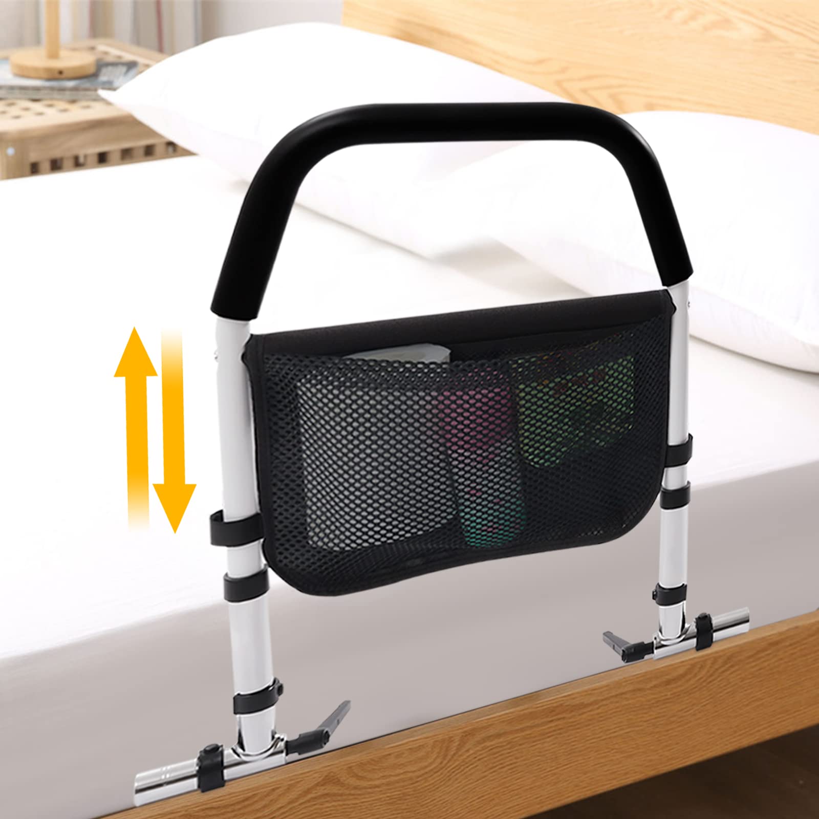 Cama ayuda para levantarse de la cama, barandilla de cama ajustable en altura para personas mayores, plegable, barandilla de cama, protección contra caídas, cama de acero al carbono