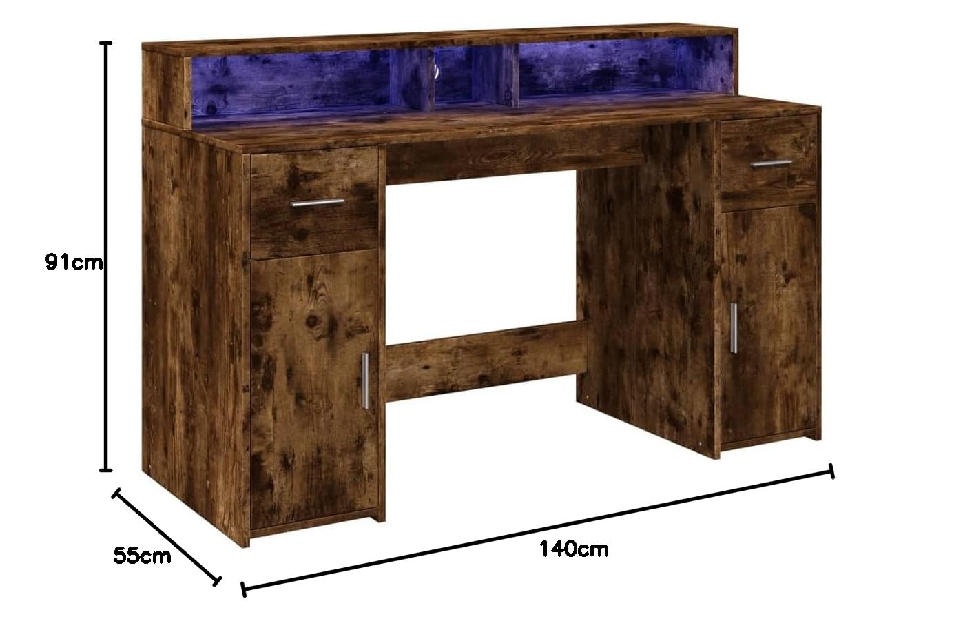Scrivania per computer con incenso, 140 x 55 x 91 cm, con pannello LED RGB, grande ripiano, robusto e facile da pulire, per casa, ufficio, gioco, studio