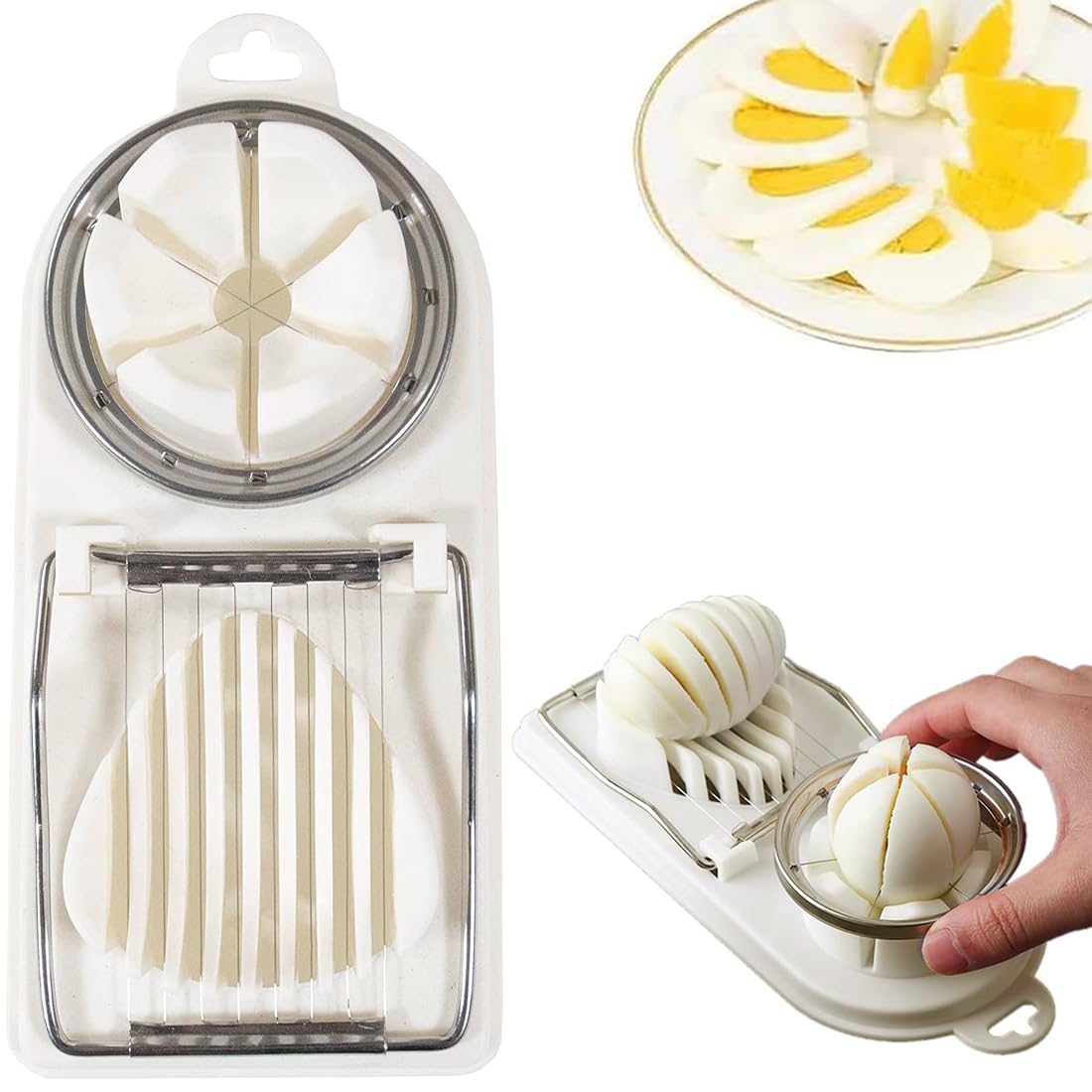 Cortador de huevos de acero inoxidable, 2 tamaños, para huevos duros y cocidos