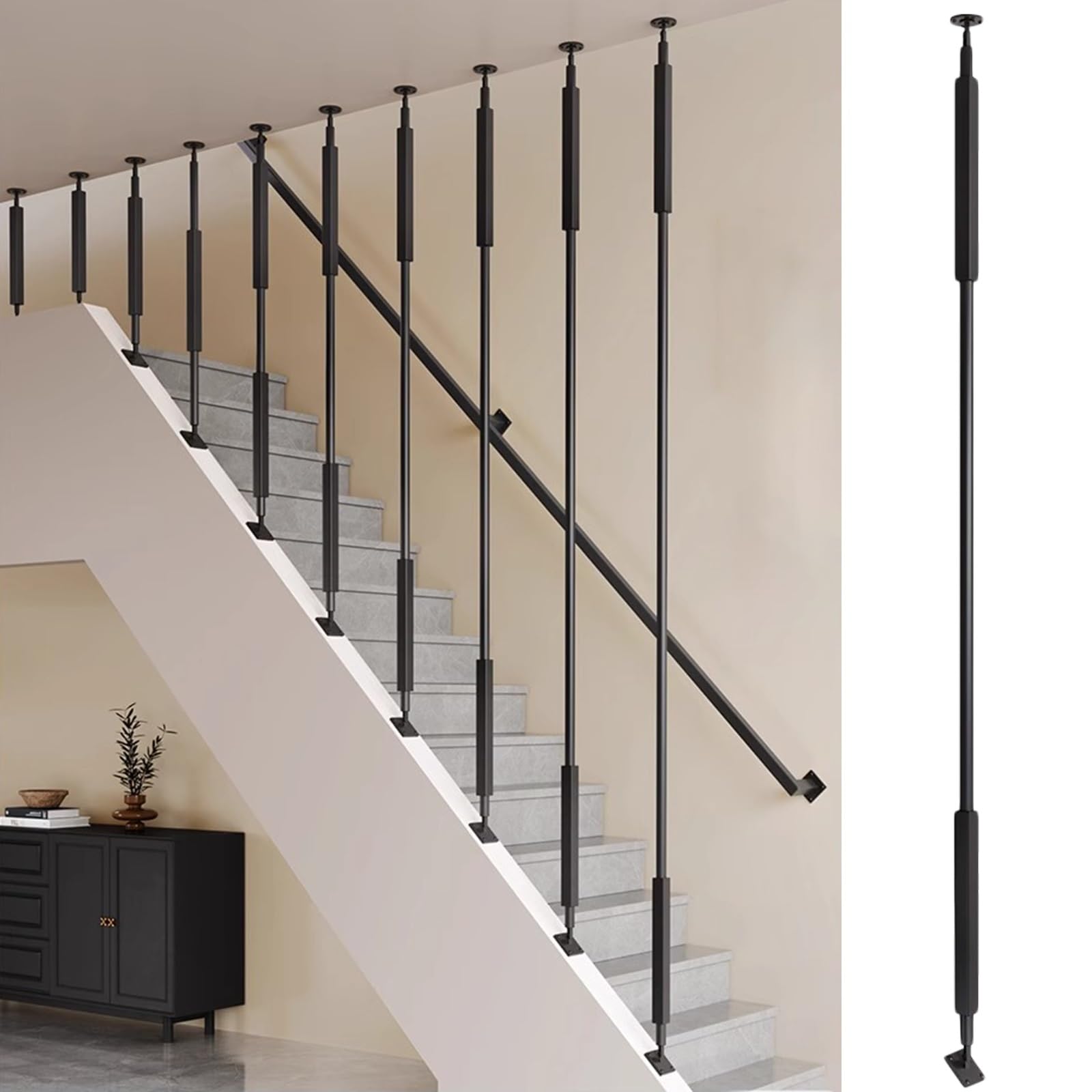 Gyeqxkt Black 1Pc Adjustable Staircase Guardrail Post With Swivel Connector For Custom Height Installation