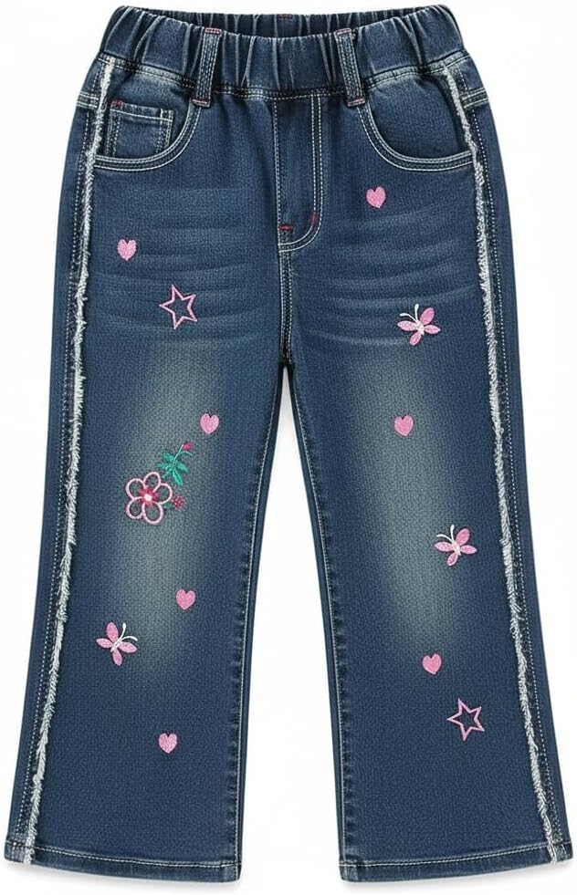 Peacolate 3-10Years Little Big Girls Spring Fall Embroidered Jeans Trousers Pants for Children Kid