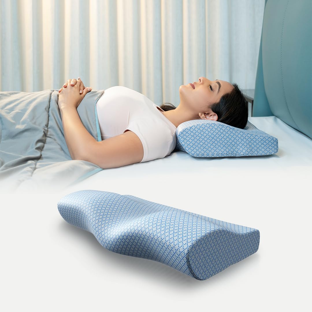 WELLGIVER Ergonomic Memory Foam Pillow for Neck Pain (Cervical Pillow-Blue (Set of 1))