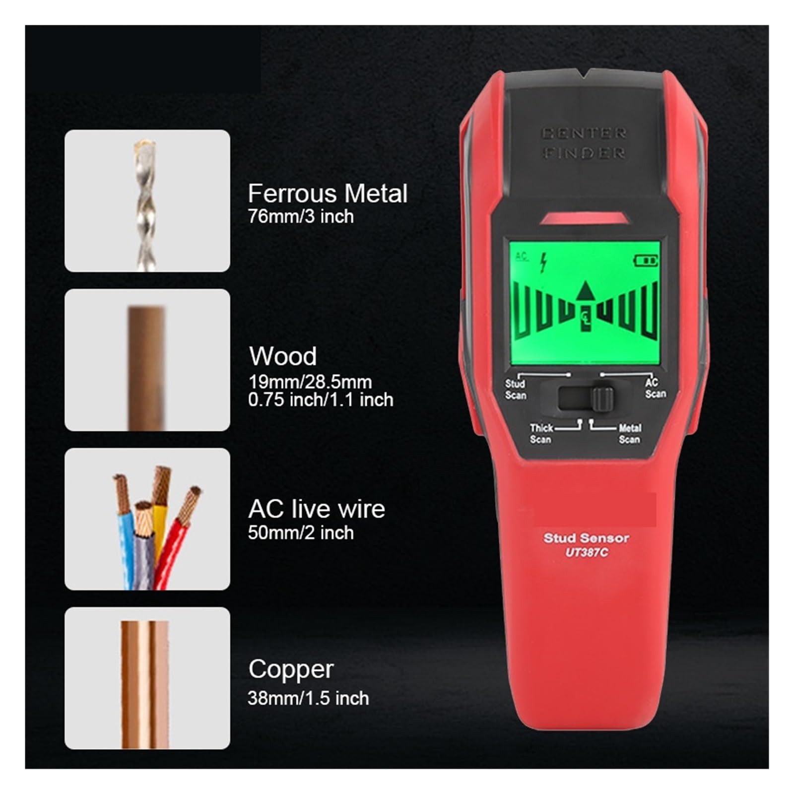 Escáner De Pared Digital, Buscador Pernos, Sensor 4 En 1, Buscadores Haz, Detector Cables, Cable CA, Medidor Detección Vivos Metal Localiza Precisión Rapidez