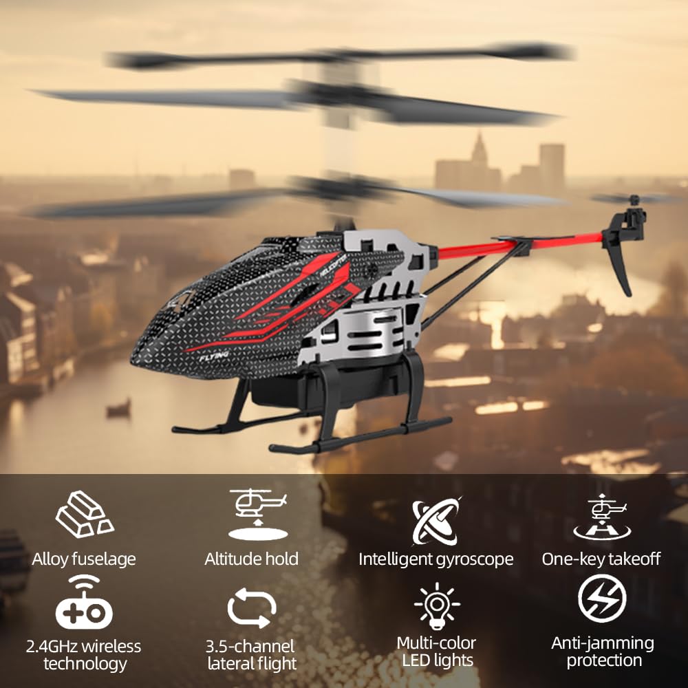 Helikopter RC zdalnie sterowany, 2,4 G, zdalnie sterowany helikopter 3,5 kanał, stała wysokość, start za pomocą jednego przycisku, helikopter RC samolot z oświetleniem LED dla dzieci