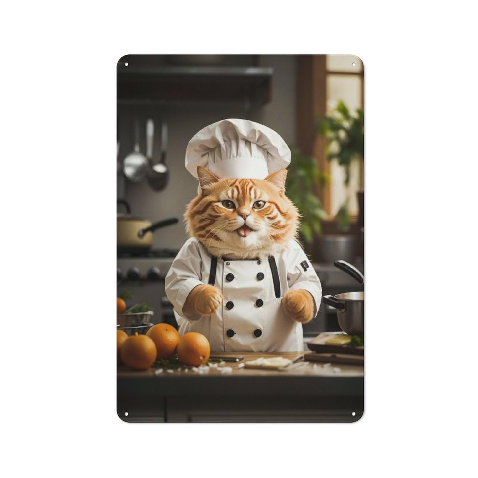 Junmoney Fat Cat Chef Vintage Tin Sign 30X20cm For Pub Or Café, For Everyday Room Decor With A Vintage Look
