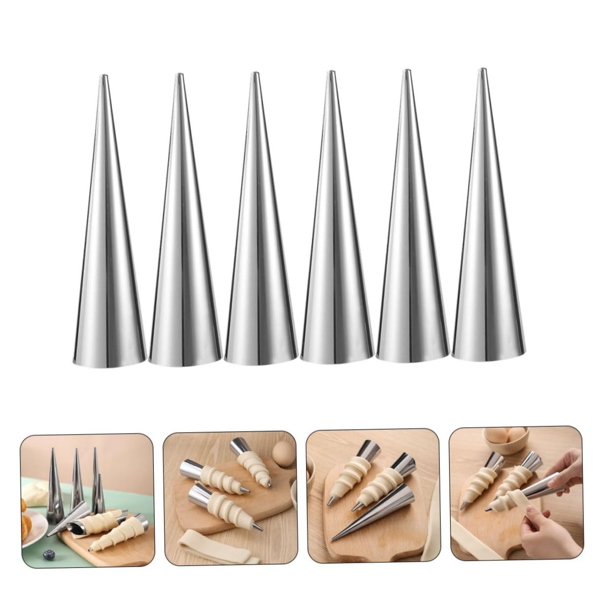 NAMOARLY 6pcs Stainless Steel Croissant Horn Molds Baking Cones Desserts Easy to Use Space-saving Design for Cream and Ice Cream Fillings