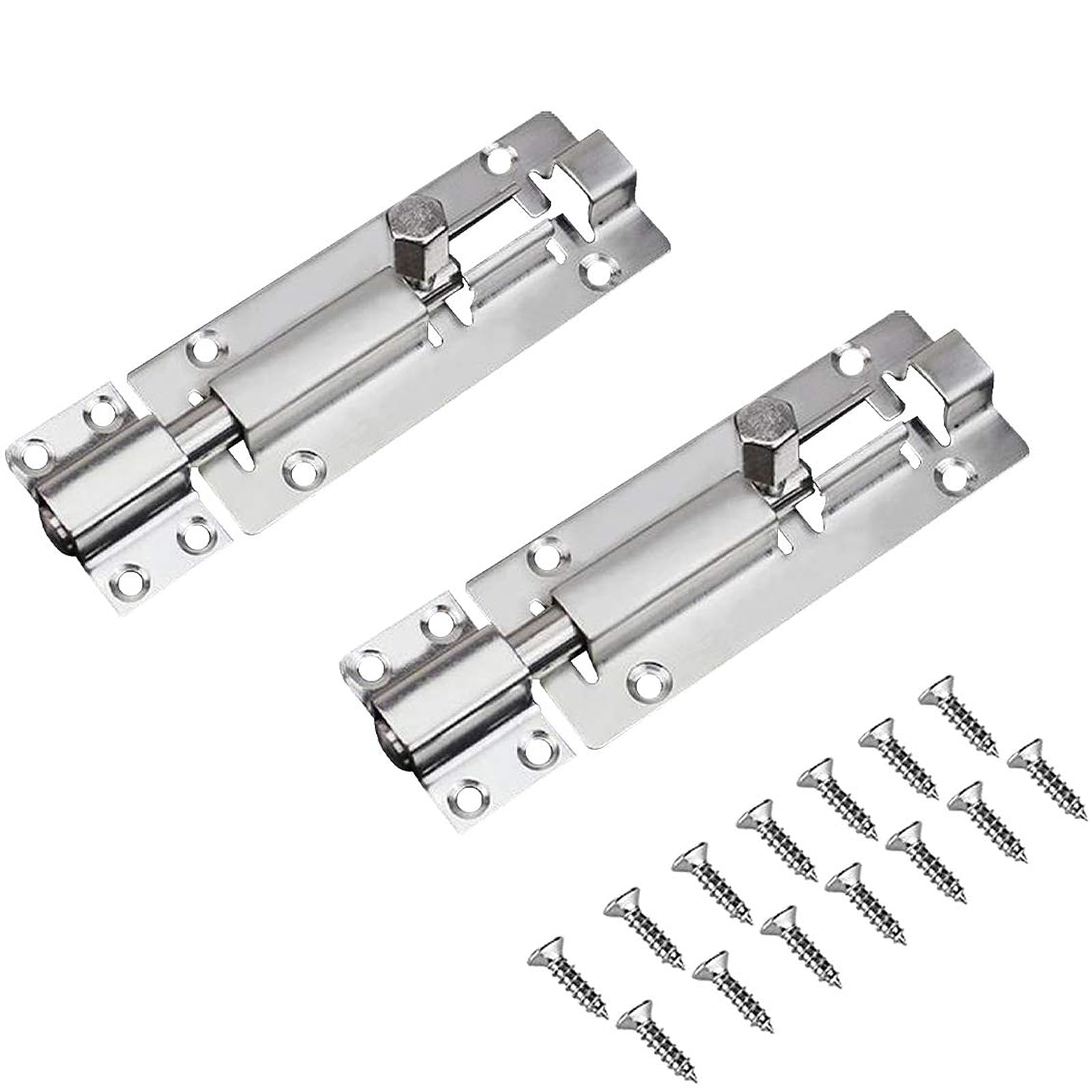 LC LICTOP 4 Inch Stainless Steel Barrel Bolt Latch, 2Pcs Silver Slide Lock for Cabinet, Window, Gate and Door Security, Sliding Bolt Latches for Fence, Shed and Barn Doors