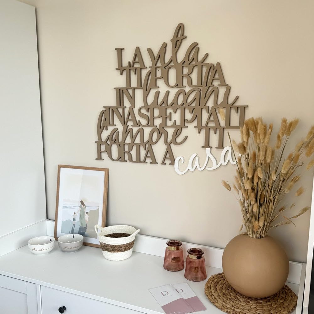 Declea Home Decor Decorazione Murale frase scritta su legno La vita ti porta in luoghi inaspettati, Scritta in legno famiglia casa per decorare le pareti