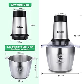 Qinkada Food Processor, 500W Powerful Meat Grinder, 14Cup Stainless Steel Bowl, 3 Speed Modes 4 Bi-Level Blades for Onion, Meat, Nuts, Fruit, Garlic, Vegetable, Baby Food