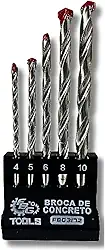 Kit 5 Brocas para Concreto Aço Reforçado Ponta Vídea