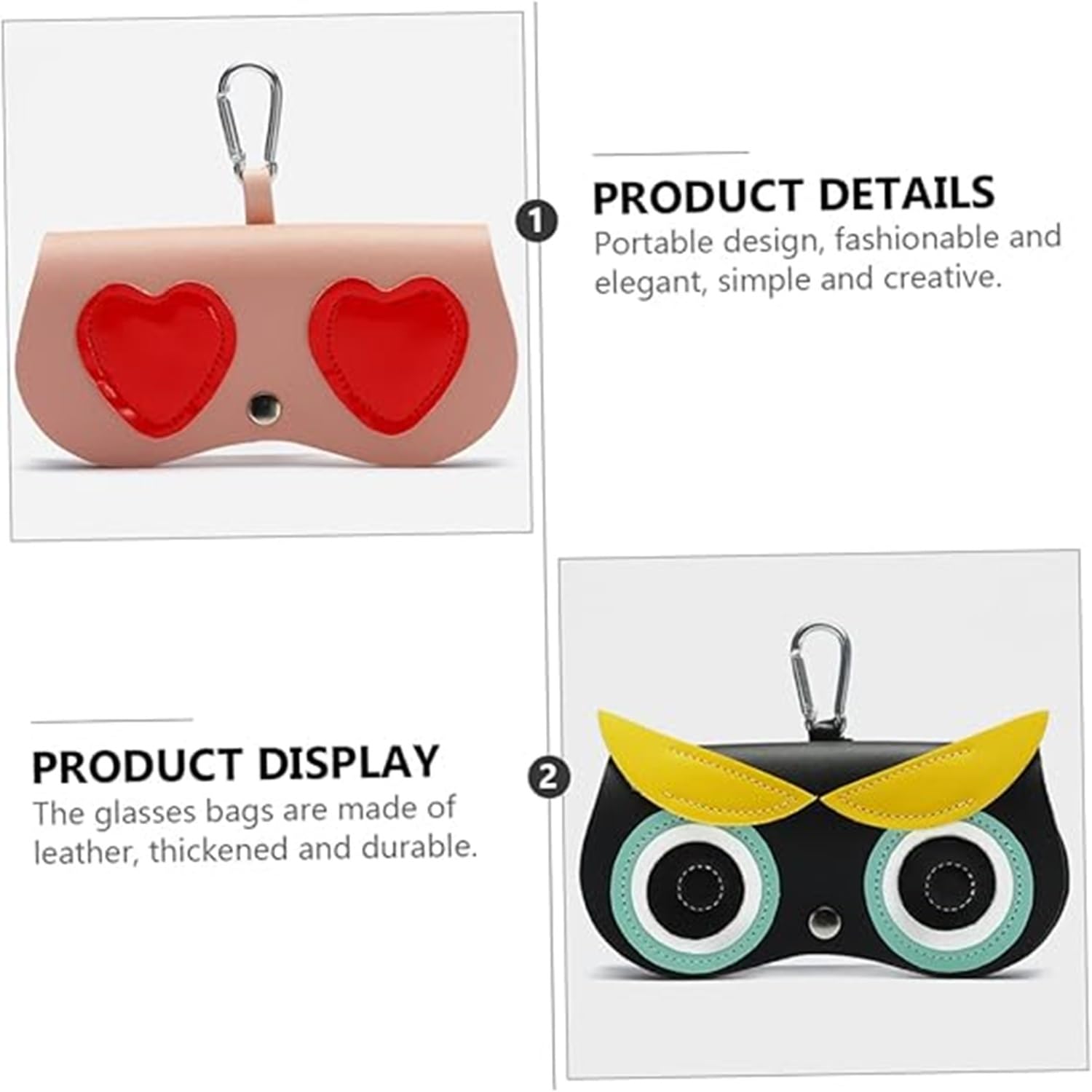 AUGEN Cute Sunglasses Organizer Case Hanging Leather Eyeglasses Bag Ornament Charms for Hand Bags Sunglasses Bag Hook Pendant Sunglasses Organizer (Owl) - Image 5 thumbnail