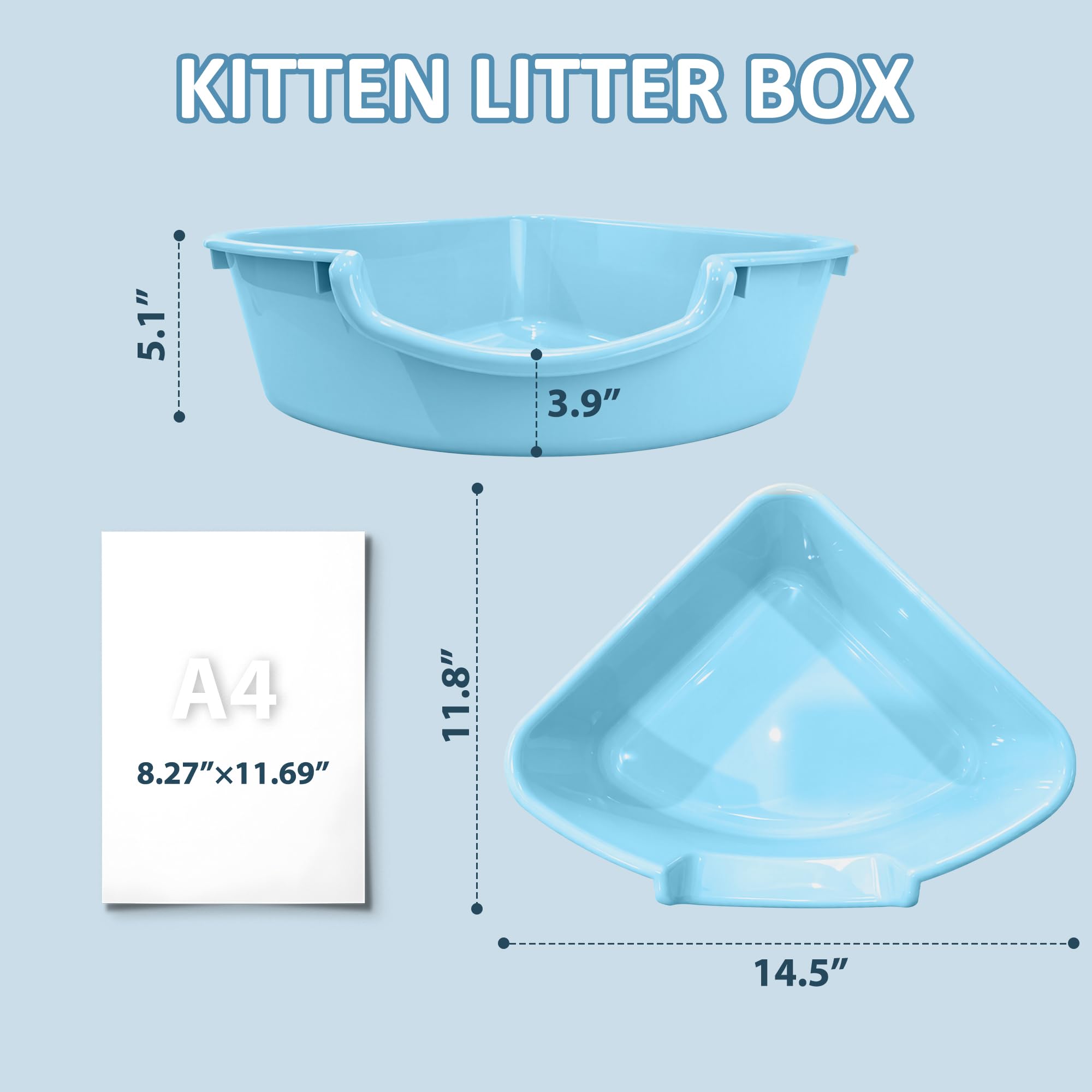 Dreieckige Eck-Katzentoilette, niedriger Einstieg, kleine Kunststoffpfanne für Kätzchen, neugeborene Katzen und kleine Haustiere, 3 Stück