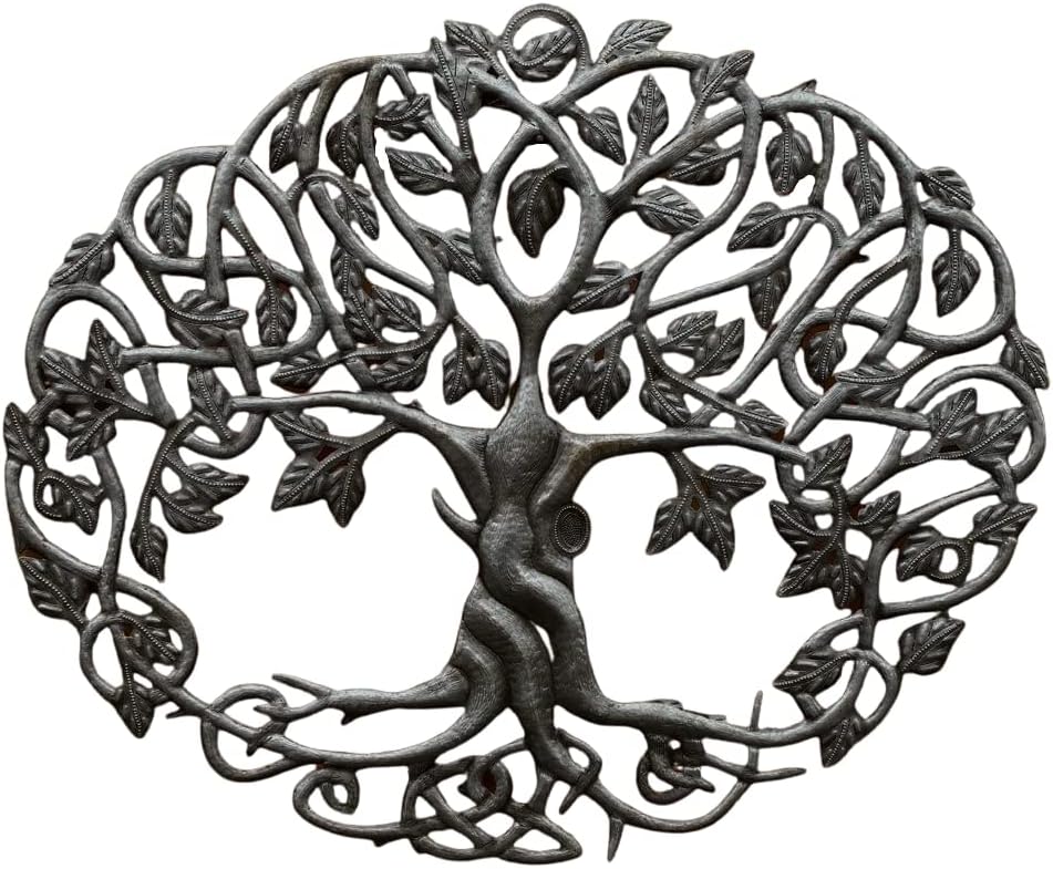 It's Cactus Fall Decor Celtic Trinity Knot Inspired Wall Hanging Tree of Life, Unique Metal Home Decor 17 x 23 Inches Oval, Steel Drum Art