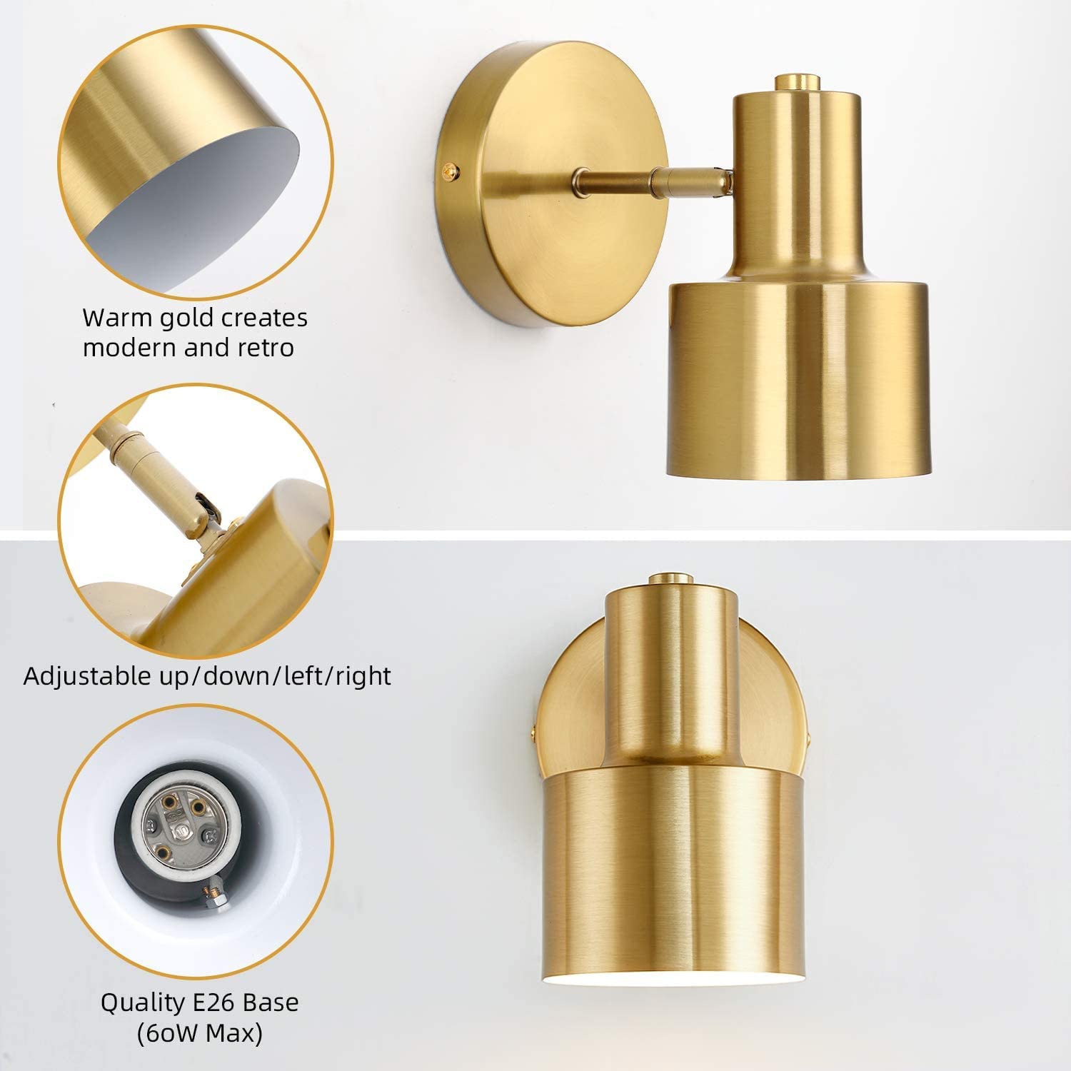 Lampada da Parete Moderna Dorata con Telecomando, dimmerabile, alimentata a Batteria, Ideale per TV, Stile Rustico e Lettura da Comodino. Facile da installare, Senza Fili.