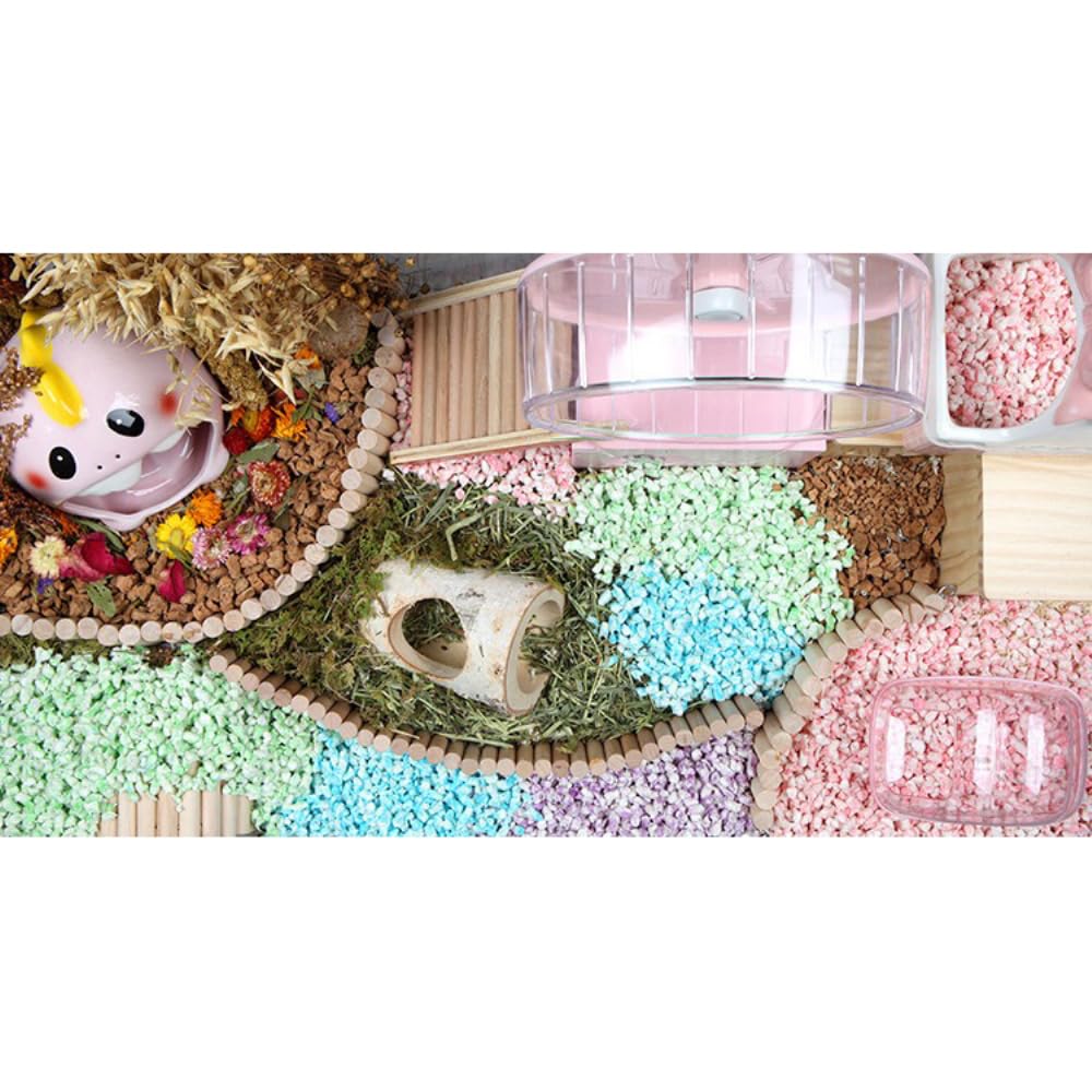 Arena de papel para hámsters, 1 kg, absorbente y sin polvo, para conejos, cobayas, jerbos y roedores pequeños, higiénica y cómoda, arco iris