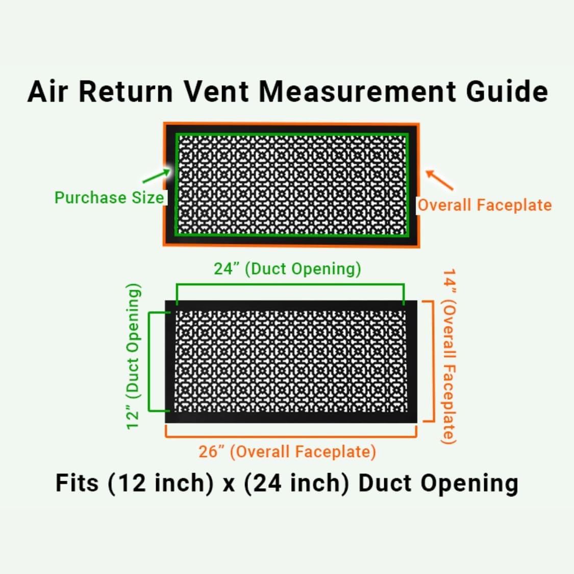 Achtek 12"x24" Duct (14"x26" Overall Size) Solid Cast Aluminum HVAC Air Return Grill Vent Cover | Powder Coated | for Floor-Black Without Screw Holes