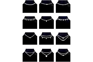 12Pcs Silver Choker Necklace Set - Chain Gold Beaded Necklace Coin Moon...