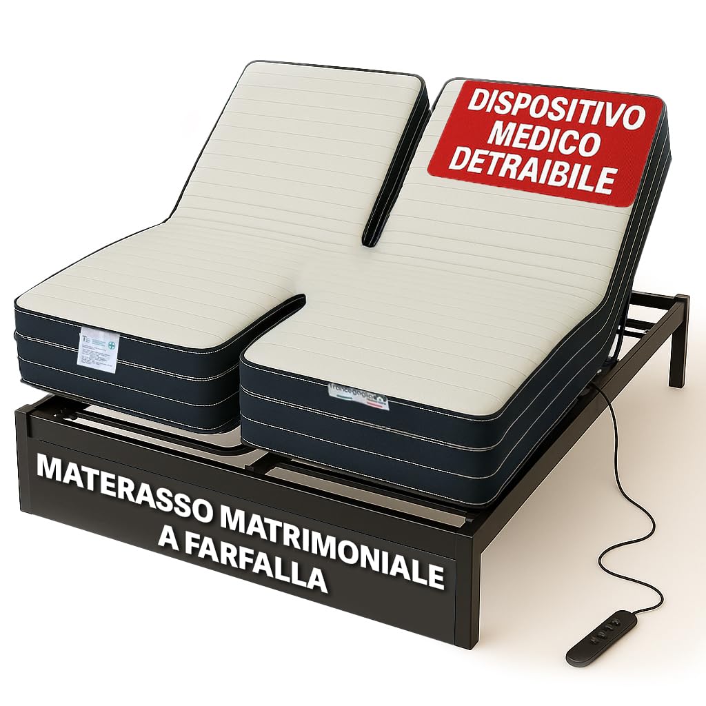 Materasso Memory Foam Matrimoniale 'Butterfly' - Comfort Personalizzato Per Rete Matrimoniale Elettrica - Indipendenza Regolabile, Struttura A 3 Strati, Altezza 23 cm (160x190)