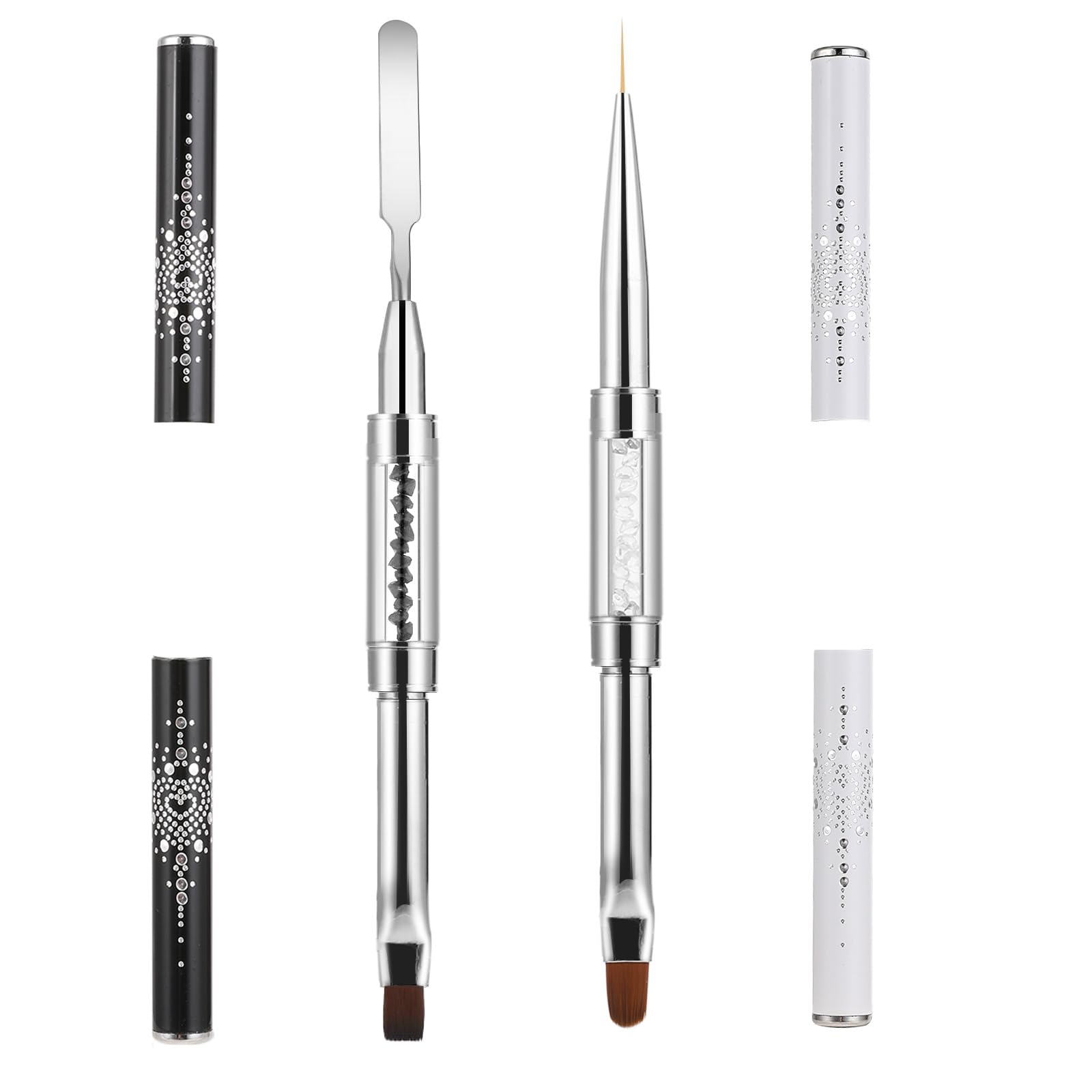 simarroDual-ended Nail Design Brush, Rhinestone Handle Nail Brush Gel Nail Brush Professional Nail Design Tools Nail Dotting Brush(2pcs black and white)