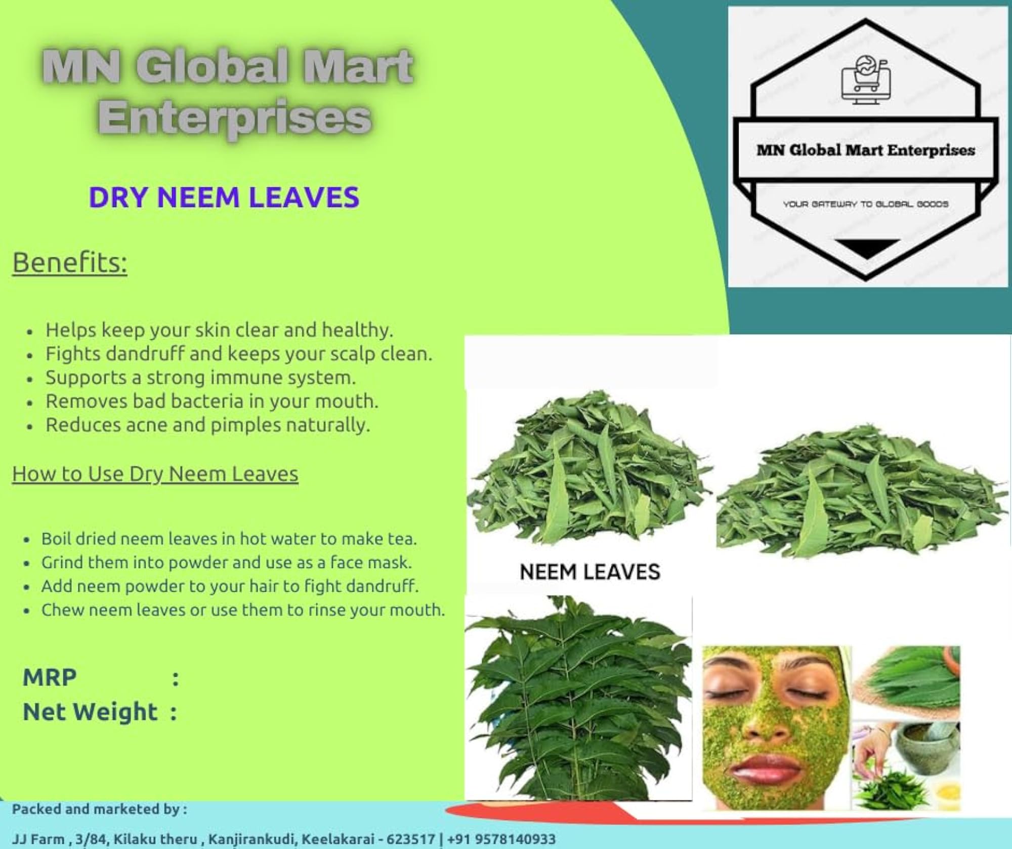 Pure Natural Dry Neem Leaves, Organic Herbal Supplement