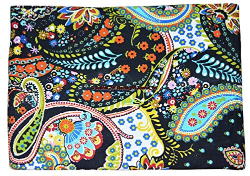 Image of Indian Hand-Block Printed Jaipuri Print Tropical Paisley Floral Ethnic Sanganer Kurti Print Cotton Fabric (Black Paisley, 10 Yards)