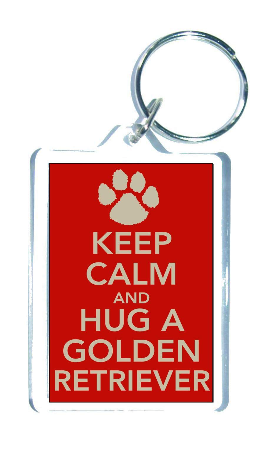 Decalarama Clear Golden Retriever Keyring - Keep Calm And Hug A – Ideal Novelty Gift Present