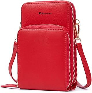 Maymooner Women PU Leather Cell Phone Wallet Purse Crossbody Adjustable Credit Card Shoulder Bag Handbag Color Red