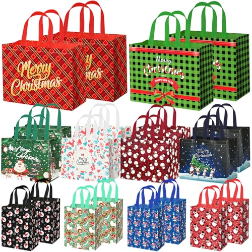 20 Pack Christmas Gift Bags Assorted Sizes, Reusable Non-Woven Tote