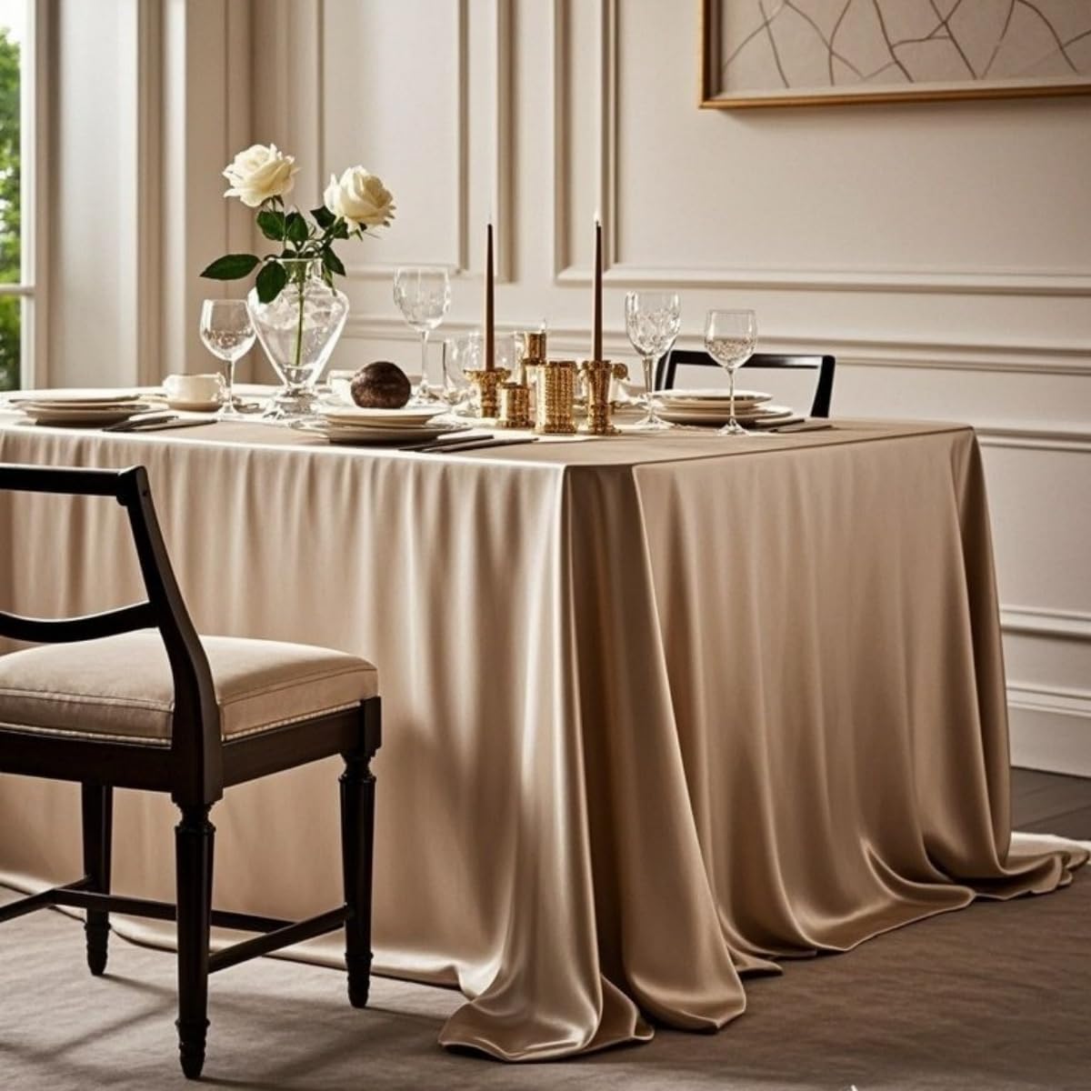 Mantel de satén de color liso, elegante mantel para bodas, fiestas, banquetes, eventos festivos, 140 x 180 cm y elegante decoración de mesa