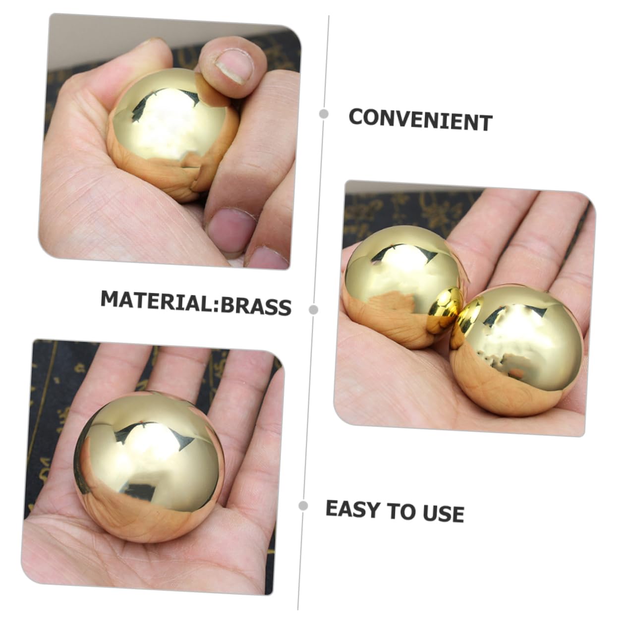 Handmassagebälle 1 Paar aus Messing, Goldene Handrollkugeln