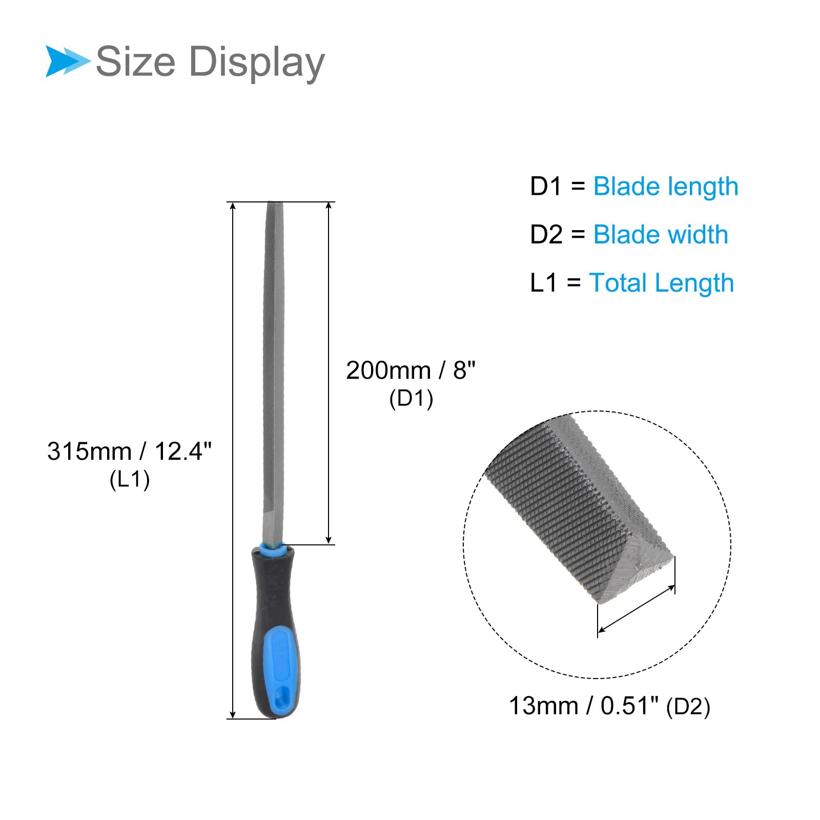 CoCud Metal Triangular File, 8" Blade Length, High Carbon Hardened Steel Cut Mill Hand Rasp with Non-Slip Handle Blue - Image 2