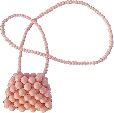 NETFEN Little Girls Bead Woven Bag Pink Mini Handmade Pearl Bag Handbag Shoulder Crossbody DIY for Children Party Picnic