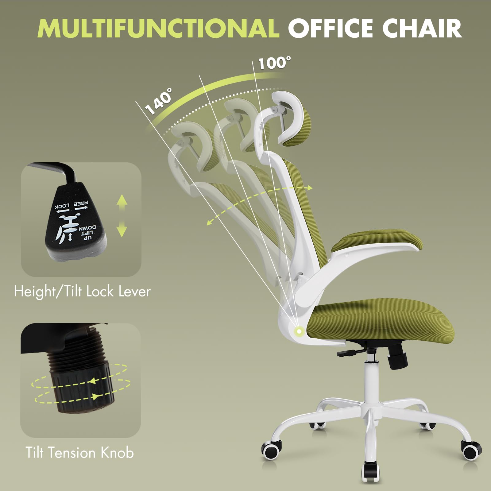 COLAMY Ergonomic Office Chair with Lumbar Support, Mesh Desk Chair with Adjustable Headrest - Image 4