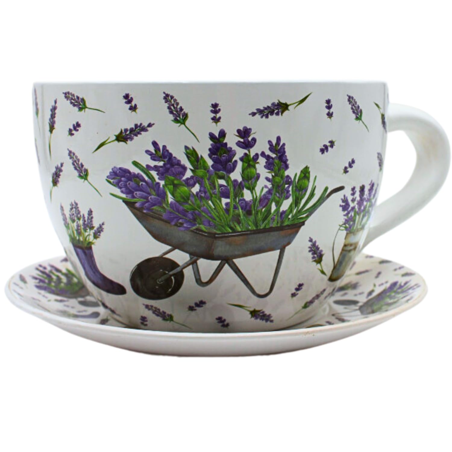 Dekohelden24 XXL Flower Pot, Plant Cup, Planter, Planter, Flower Pot, Plant Pot, Cup with Ceramic Handle, Motif: Lavender, L/W/H 34 x 28 x 16 cm